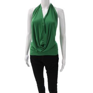 Decker Women Sleeveless Tank Top Green Solid Polyester Spandex Size L